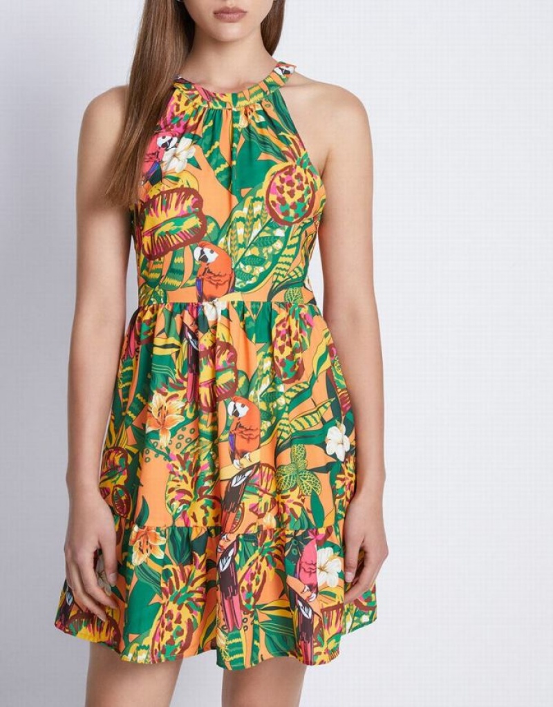 Yellow Urban Revivo Tropical Print Sleeveless Sun Women's Casual Dress | NAZMPE-183
